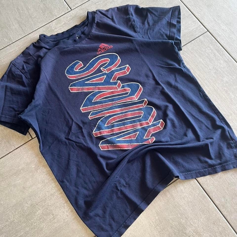 Adidas Mens Graphic T-Shirt Navy Blue Red 3D Logo Crewneck Short Sleeve Cotton