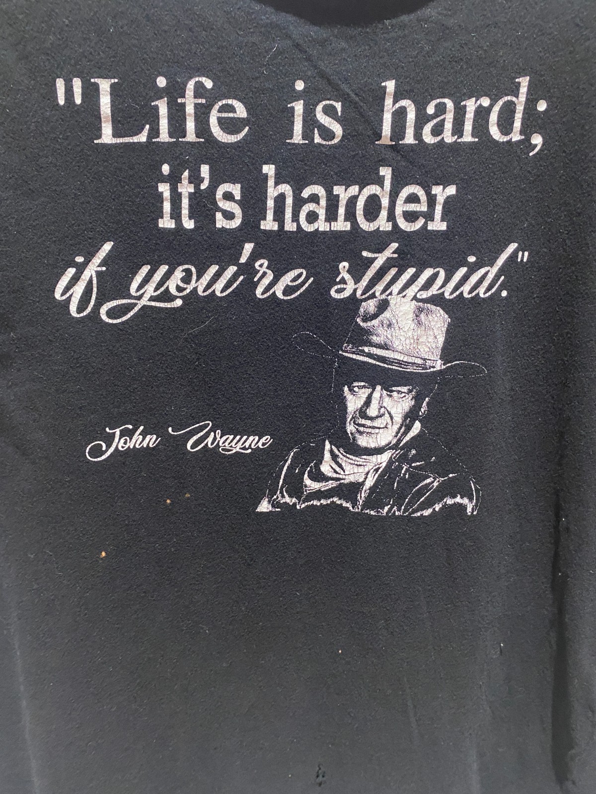 Chopped John Wayne Graphic Tee – Raw Neck Distressed Western Shirt Medium
