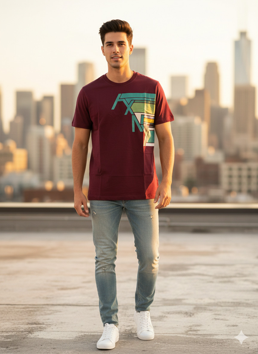 ARMANI EXCHANGE Burgundy AX-04 Short Sleeve Slim Fit Designer T-shirt NWT