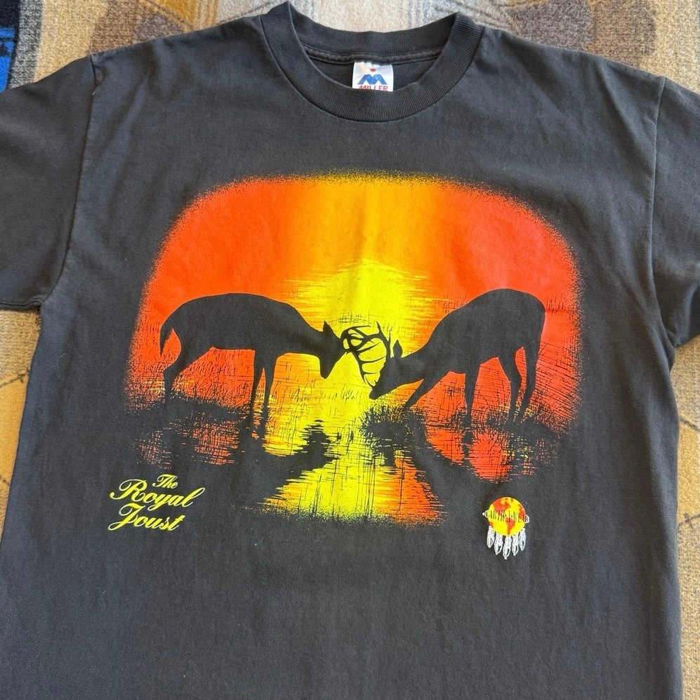 Vintage 90s Deer Buck “The Royal Joust” Outdoor Nature T-Shirt Size Large USA