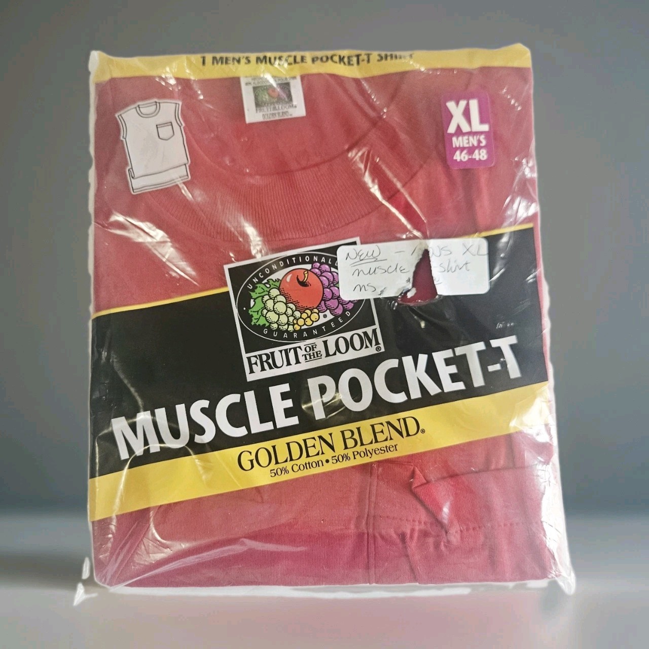 NEW VINTAGE 1998 RED GOLDEN BLEND FRUIT OF THE LOOM MENS POCKET T-SHIRT XL