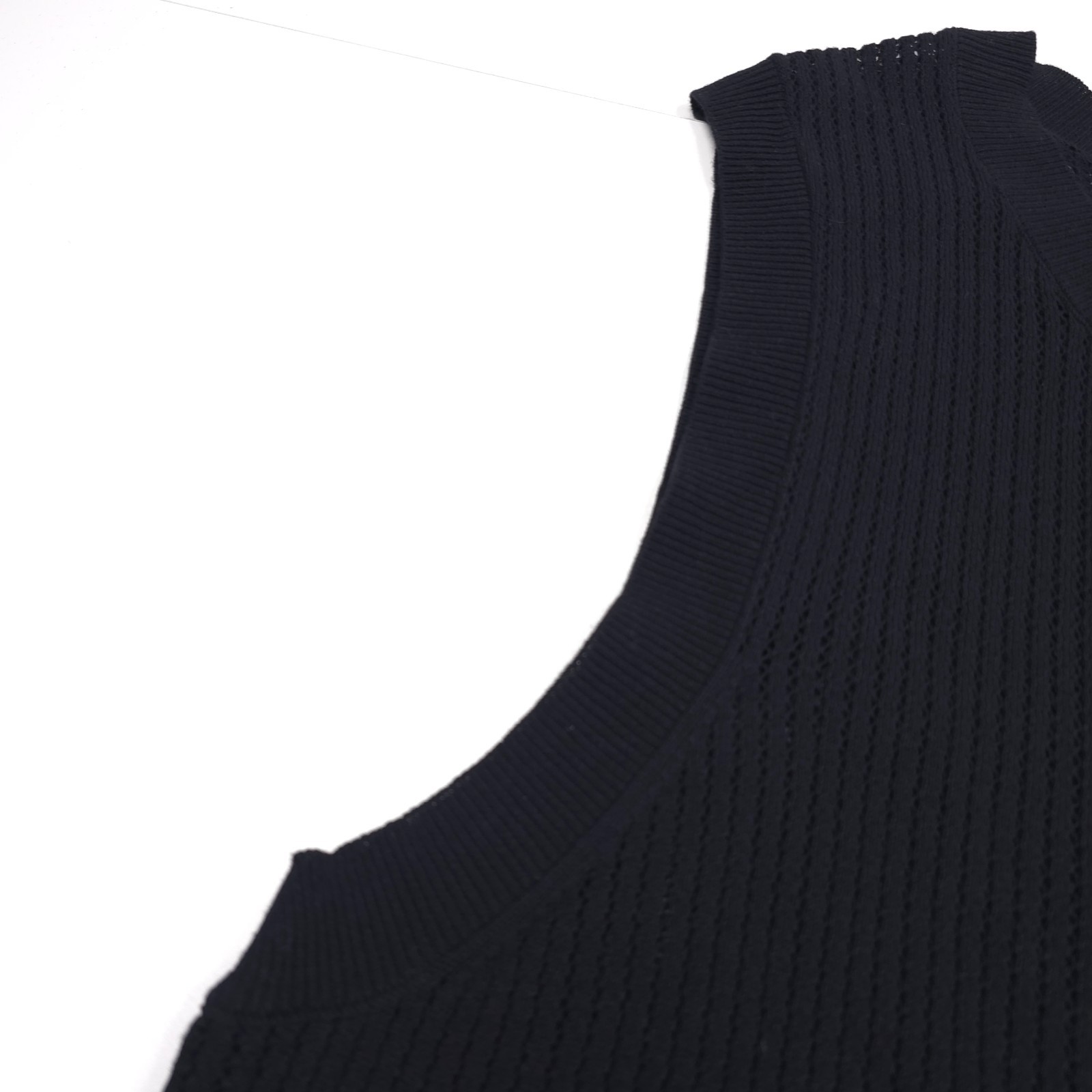 NN07 Huxley Tank Top Mens XL Black Cotton Open Knit Ribbed Collar Cotton