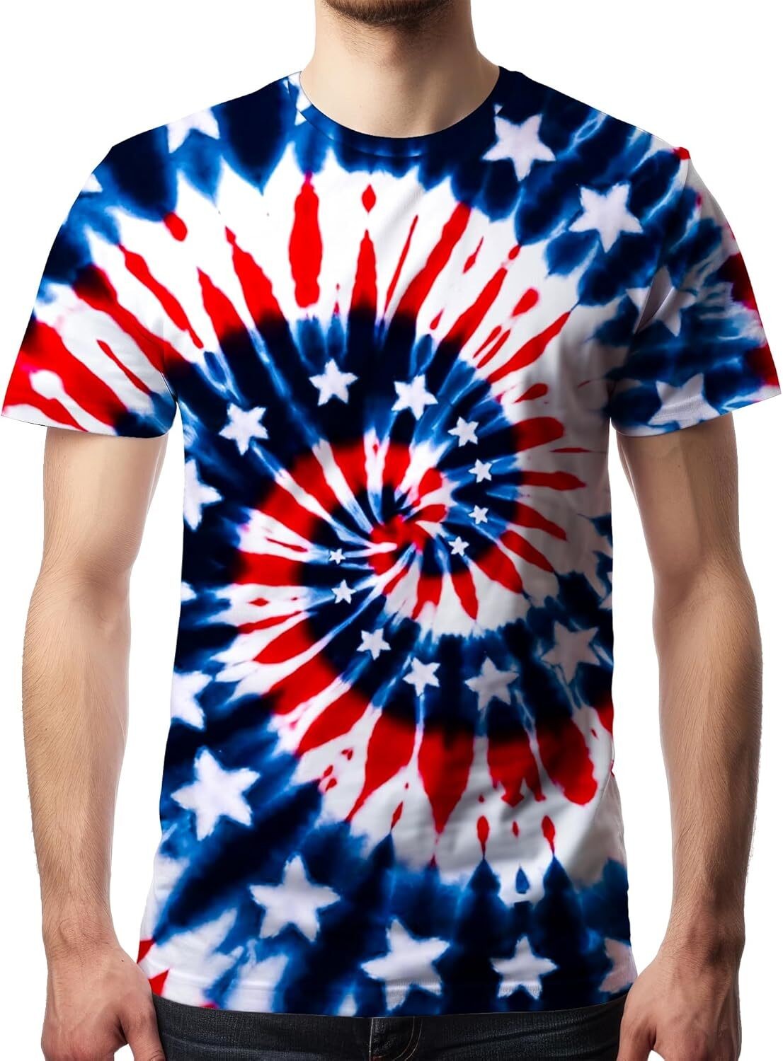 Men’s Tie Dye Short Sleeve T-Shirt Vintage Hippie Style Polyester Crew Neck Tee