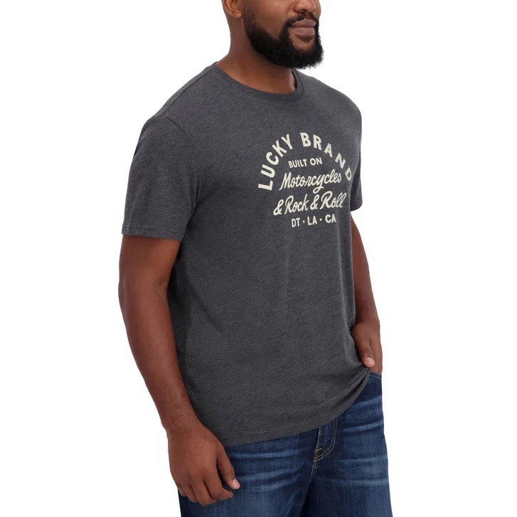 Lucky Brand New Mens T Shirt Large L Charcoal Gray/Black GraphicTee NWT