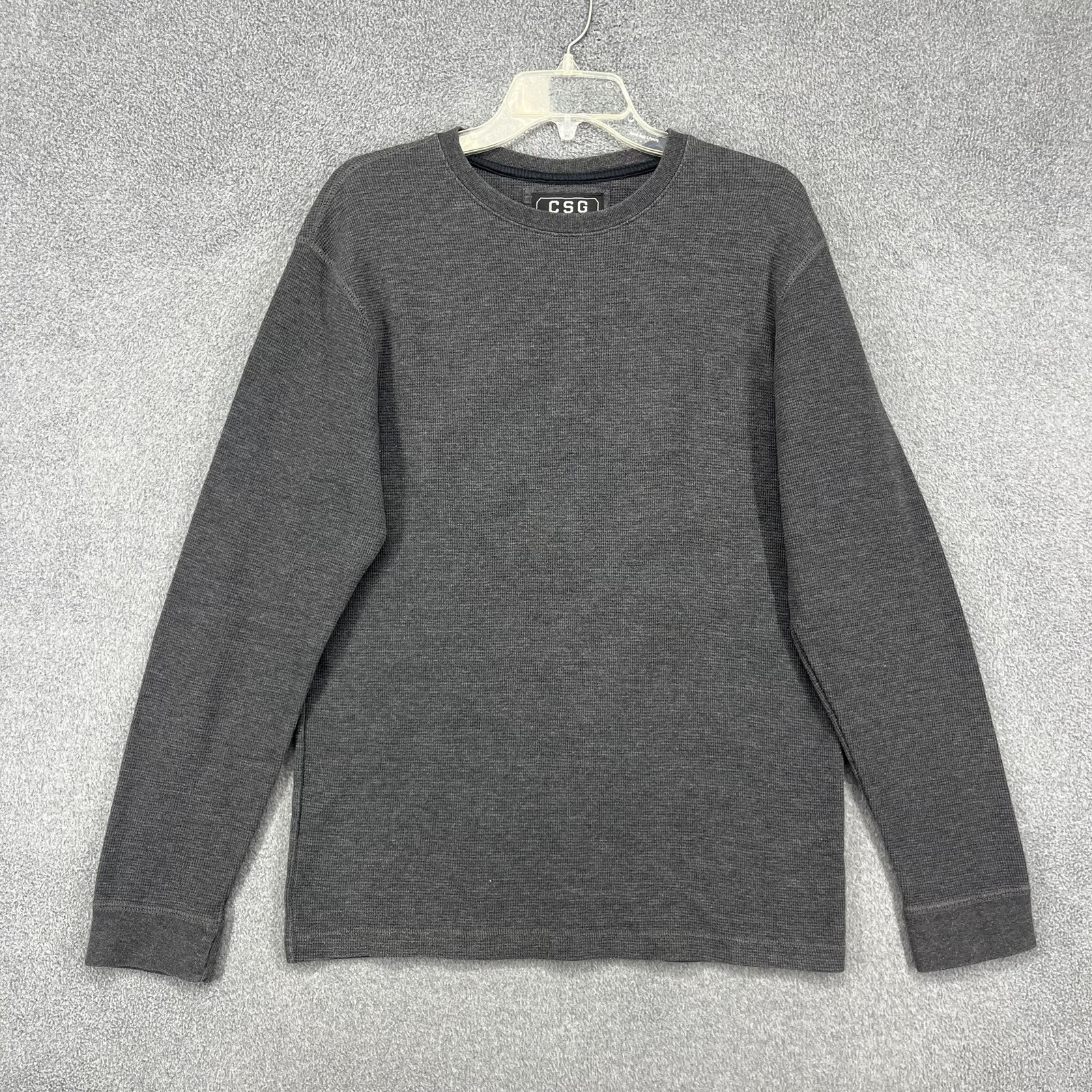 CSG Thermal Shirt Mens Medium Charcoal Gray Waffle Knit Long Sleeve Crewneck