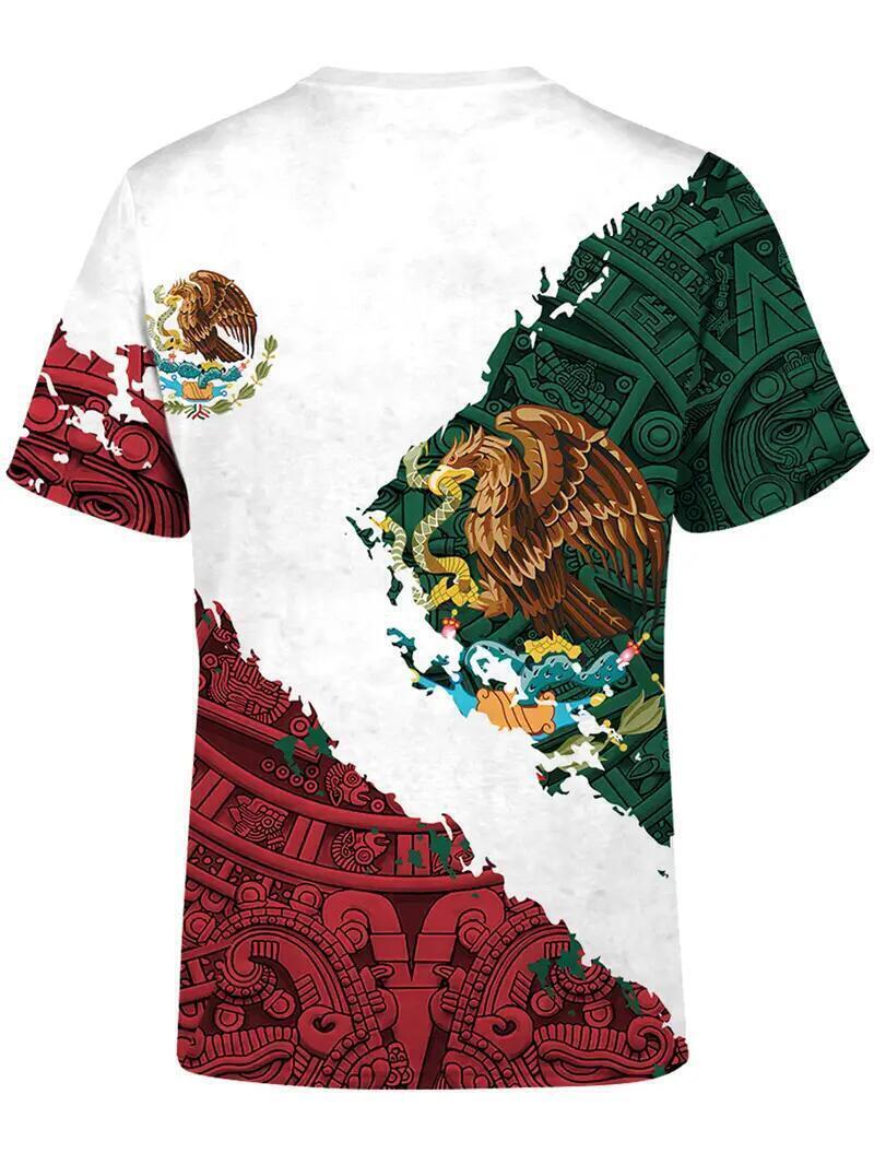 Camiseta Méxicano Azteca Águila Novedad Rojo Verde Manga Corta Camisetas Hombres