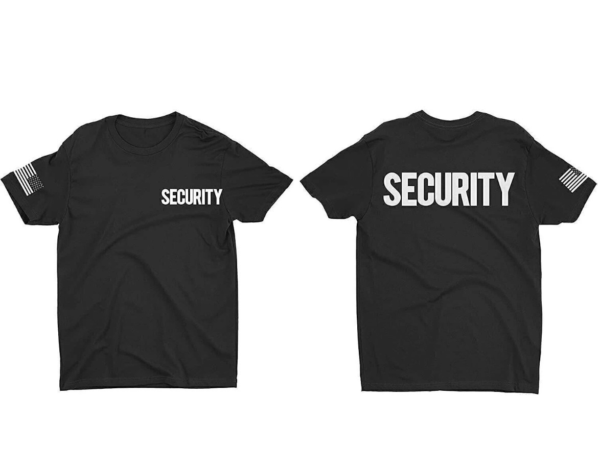 Security Guard T-Shirt Front & Back Flag Print School Church Wedding Events