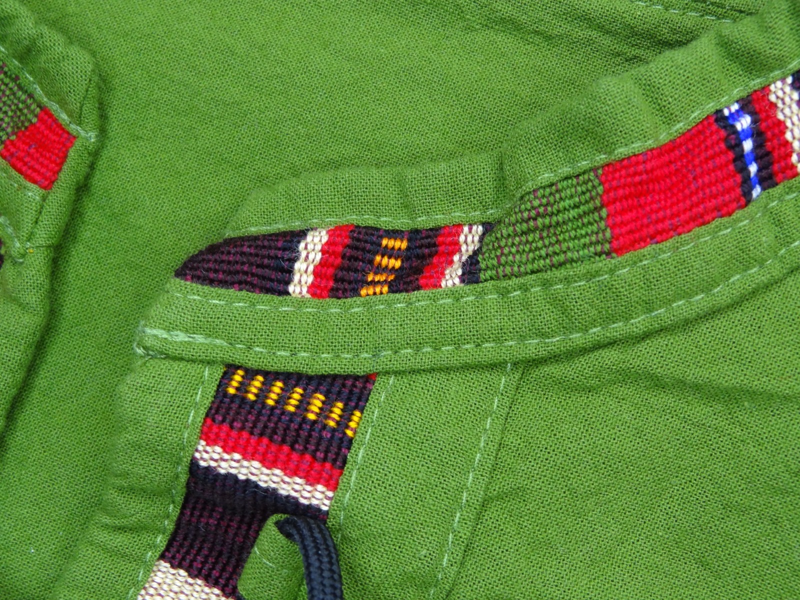 Artisanal Guatemalan Colorful Trim Shirt Green Cotton Mayan Men’s M / Women’s L