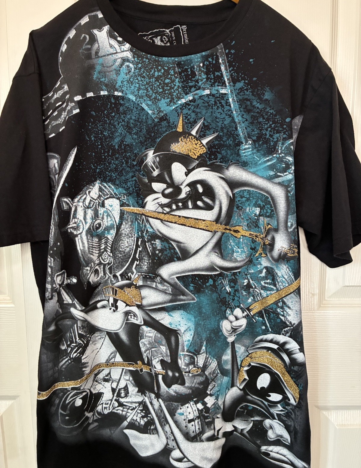 Vintage Y2K Lot 29 Looney Tunes Taz AOP Mens Shirt 2XL Black Grunge Graphic RARE