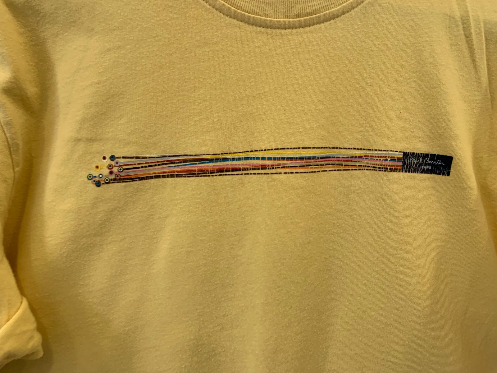 Paul Smith Jeans T-Shirt Mens L Light Yellow Multi-Color Stripe Graphic Logo#240