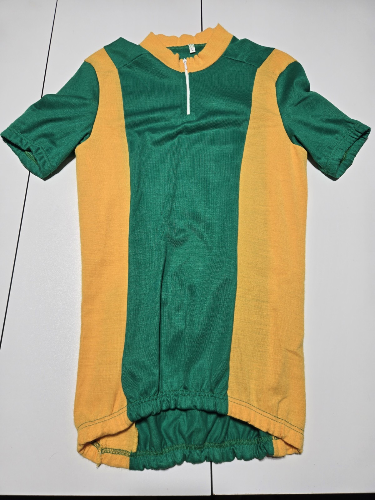 Vintage 80s L Green Yellow CYCLING RACING JERSEY SHIRT Made In Italy Acrylic