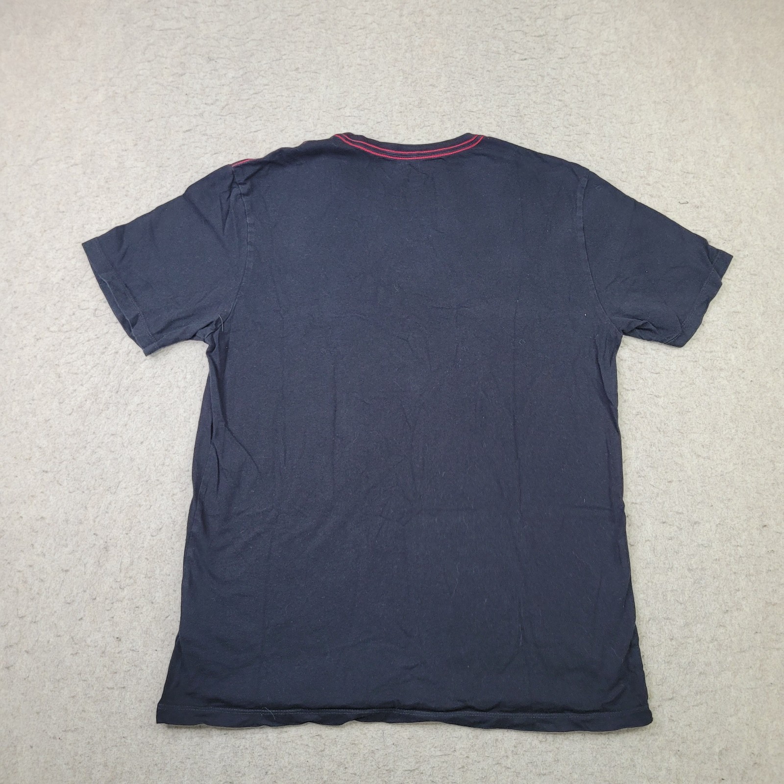 True Religion World Tour T Shirt Mens L Black Short Sleeve Blue Logo Spellout