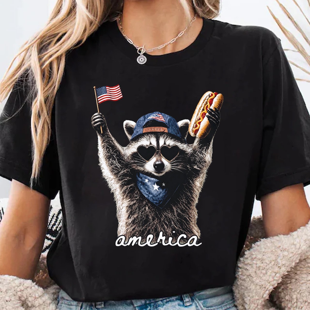 Funny Feral & Free Racoon Hotdog Shirt, USA Independence Day Gift, Patriotic Tee