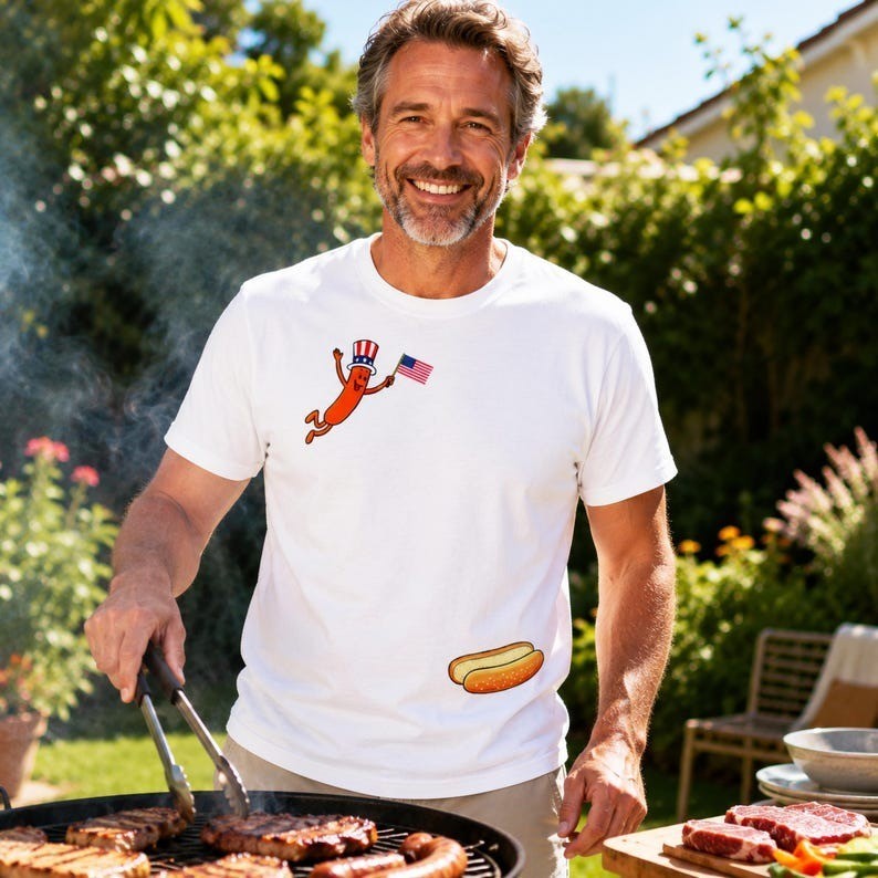 Hotdog Freedom Dive Funny Uncle Sam Hot Dog Jumping Into Bun T-Shirt