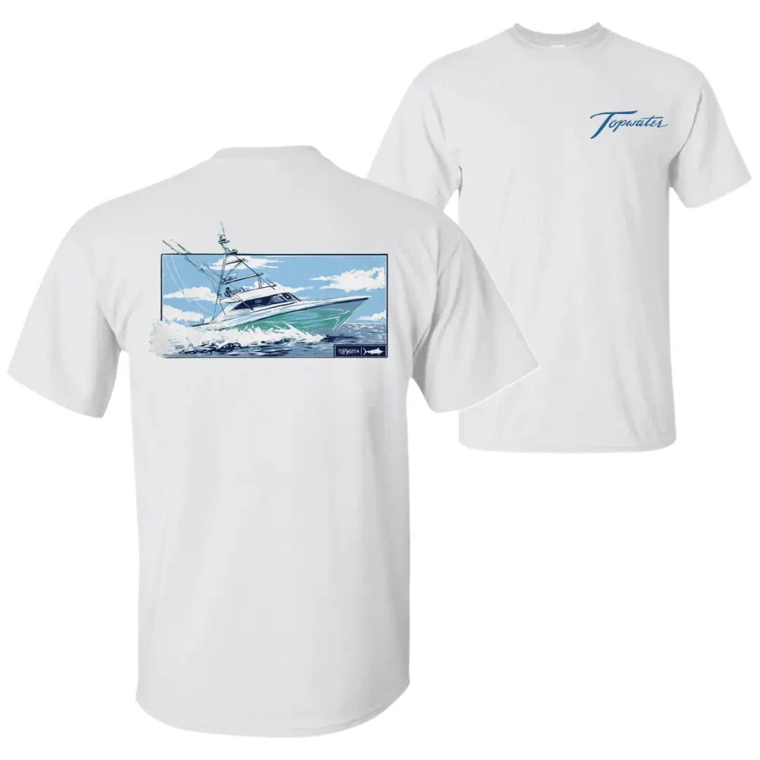 Topwater Offshore Fishing Boat T-Shirt, Vintage Tailing Redfish Flag Graphic Tee