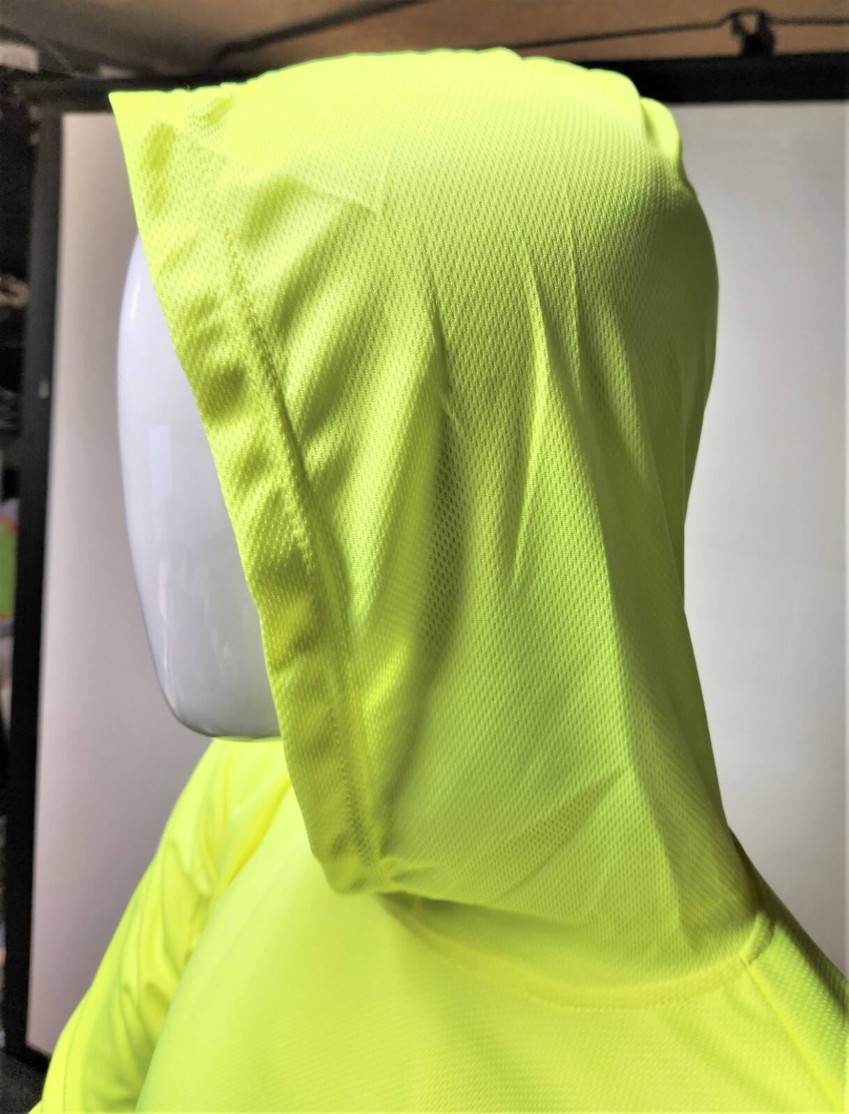 Neon Yellow or Orange Long Sleeve Hoodie Shirt, Polyester birdeye mesh