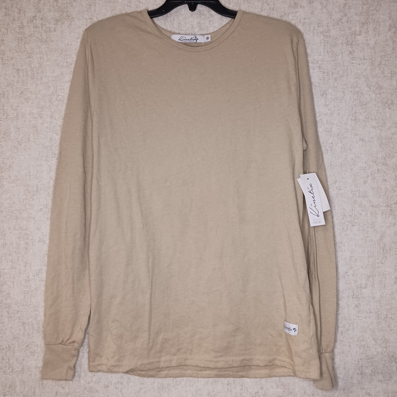 Kinetix Casual Luxury Mens Crew Long Sleeve Shirt Size Small Oatmeal/Beige New