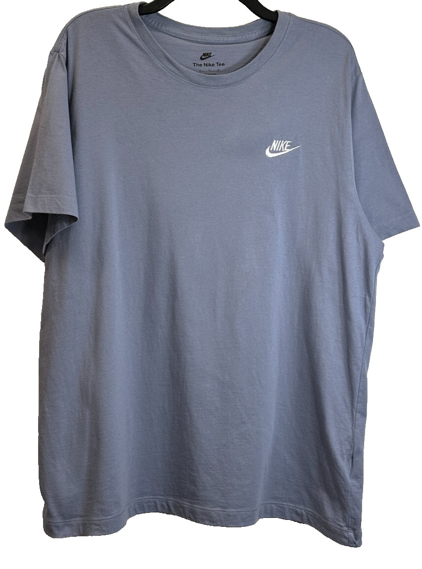 Nike T-Shirt NSW Club Size XL Men’s Blue/Gray Embroidered Logo AR4997 493 Cotton