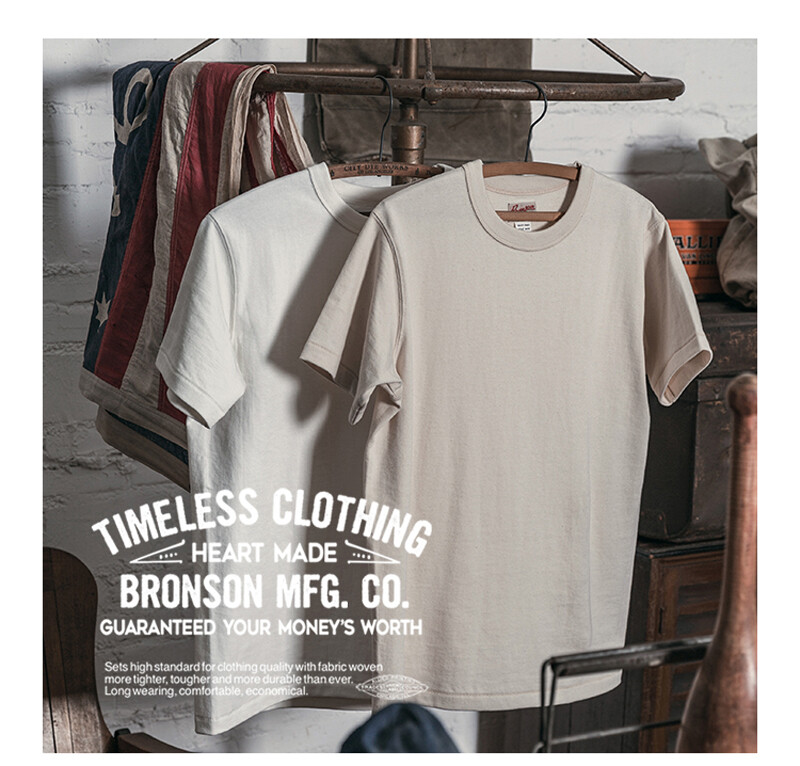 BRONSON Vintage Loopwheel Tubular Athletic T-Shirt Men Basic Tee 100% Cotton t