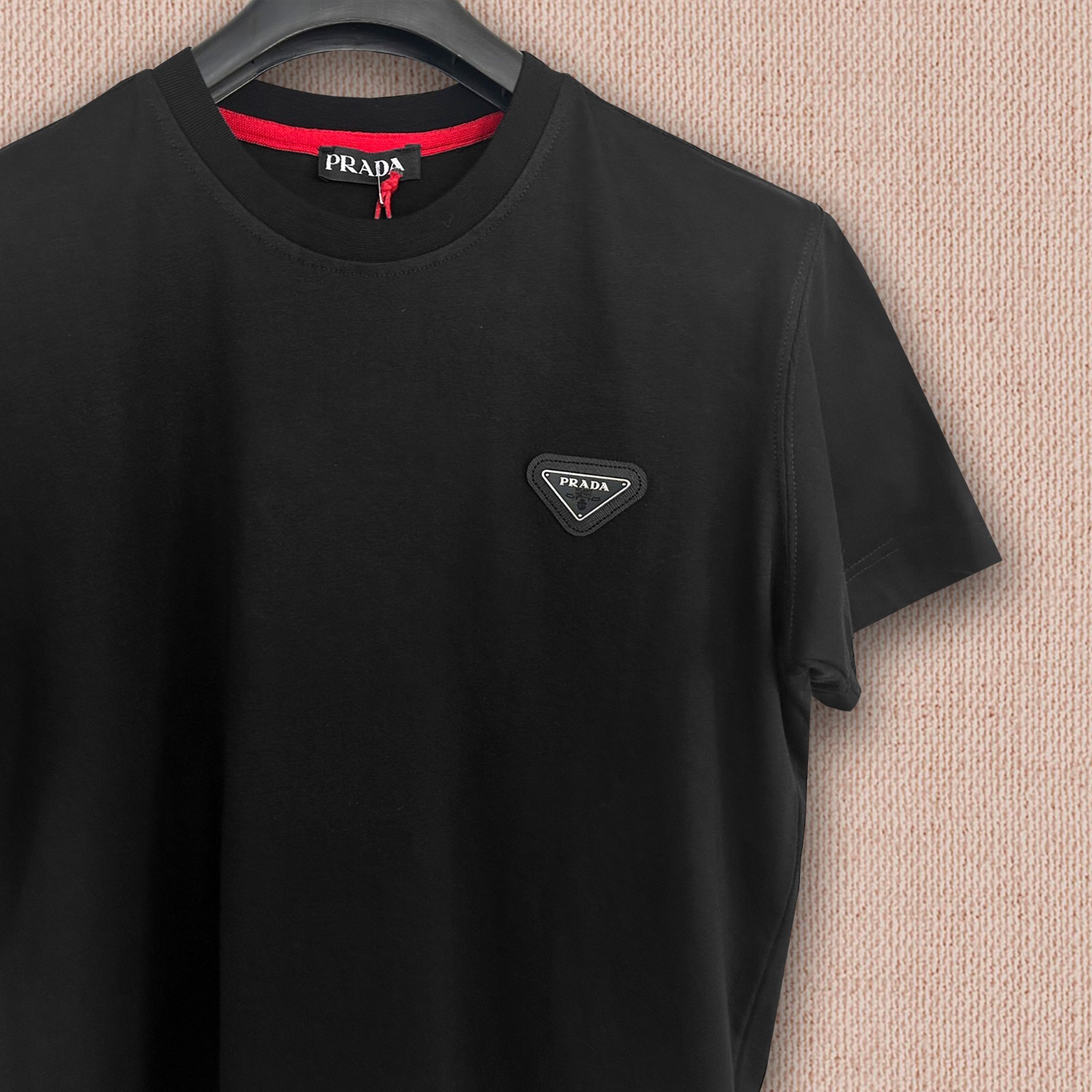 Prada Black T-shirt — Triangle Grey Logo Patch — Size 2XL– Tariff Paid