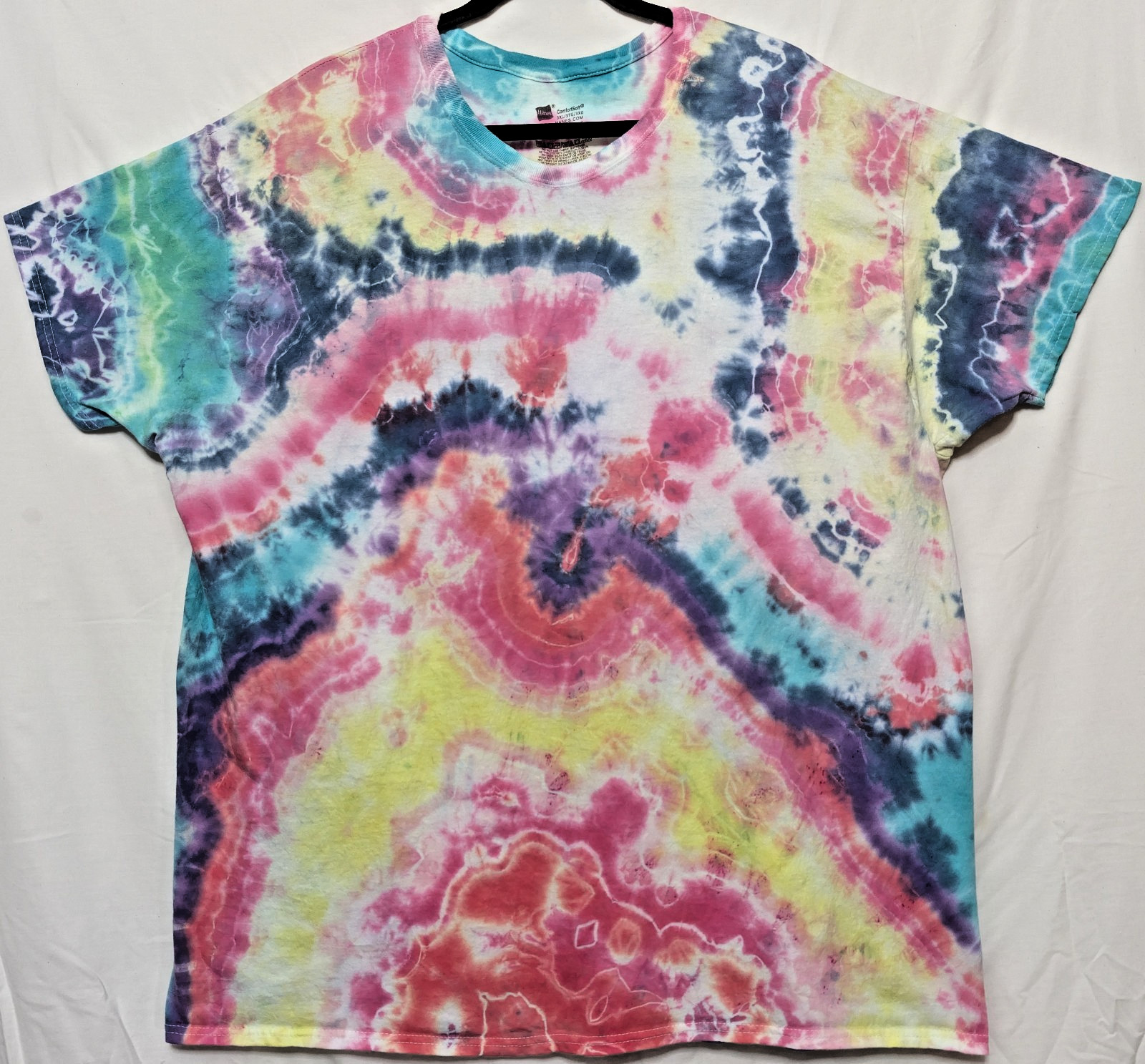 Handmade Tie Dye Geode Pattern Red Pink Purple Yellow 3XL Shirt 25″ W X 31″ L