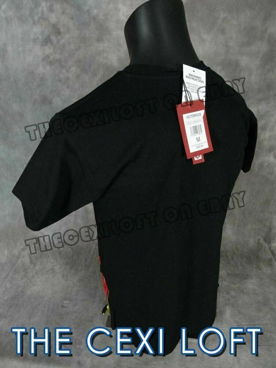 Mens Extended T-Shirt Black Red Raised 3D Gold Foil 23 with Zips VICTORIOUS