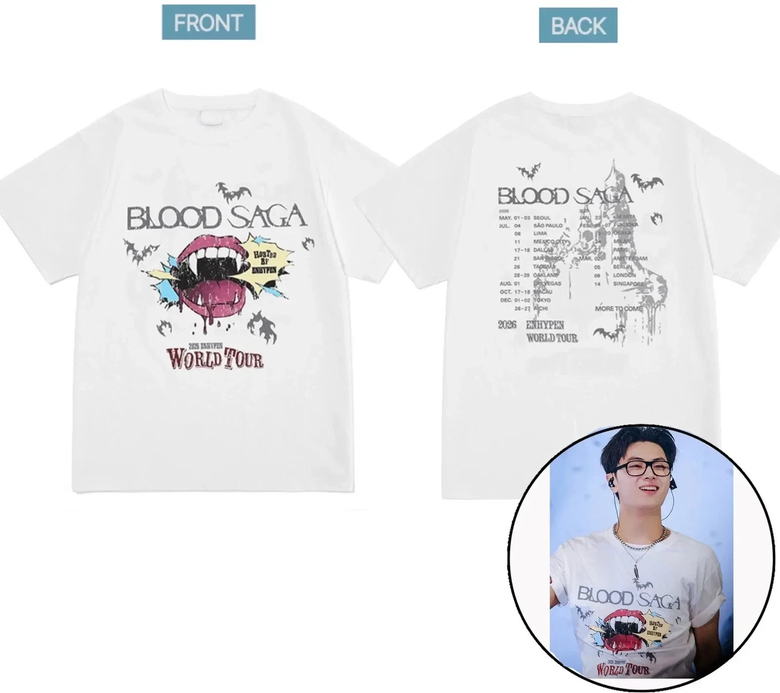 Enhypen World Tour 2026 T-Shirt, Blood Saga Merch Reprint Fan Gift Tee S-4XL