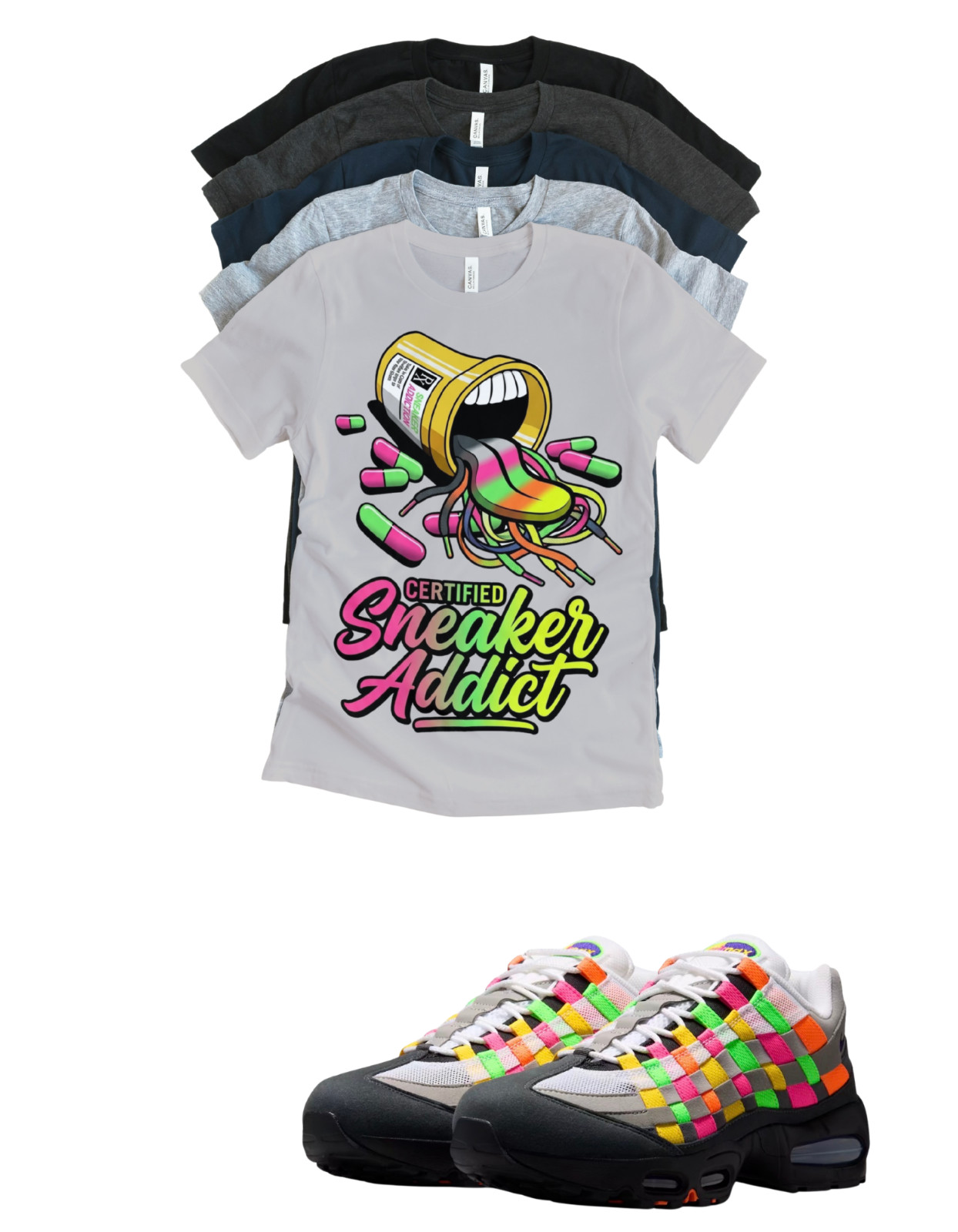 OG Max 95 RX Sneaker Addict Woven Multi-Colored Tee Sneaker Matching T-Shirt