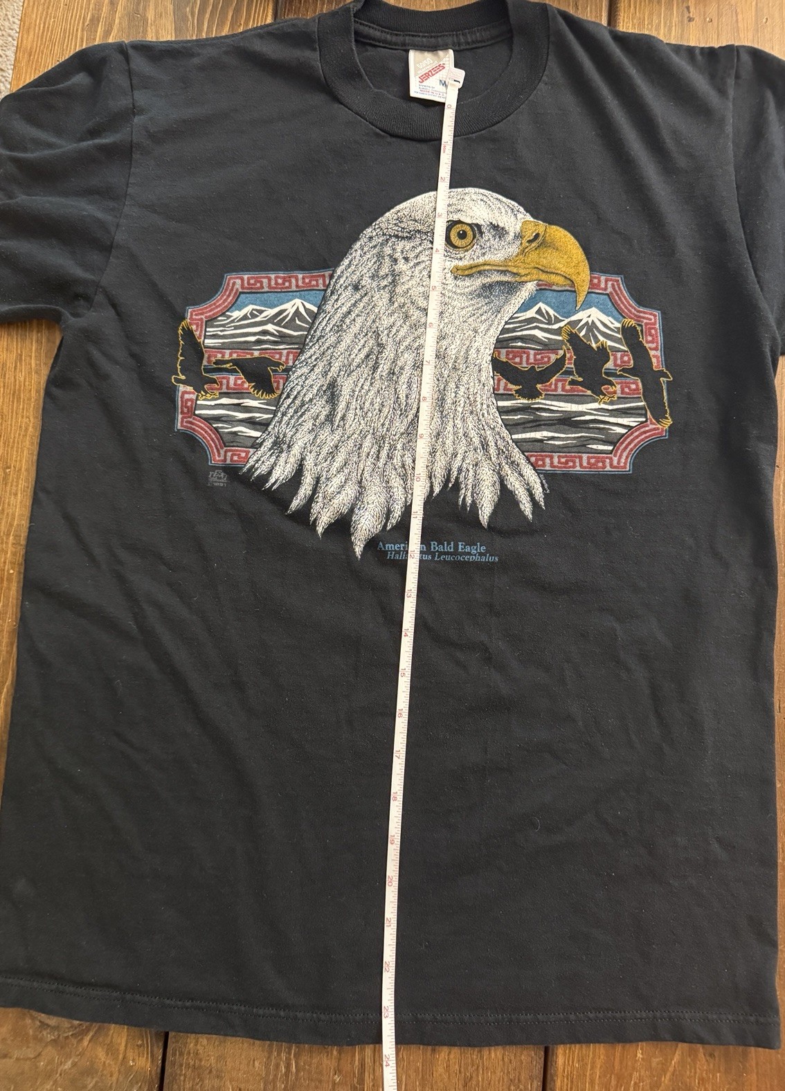 Vintage 90s JERZEES 50/50 Black Bald Eagle Made USA Crew Neck T-Shirt Unisex M