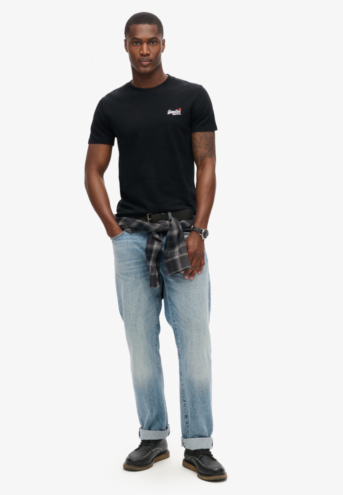 Superdry T Shirt Crew Neck Short Sleeve Contrast Emb Tee Black White Navy Blue