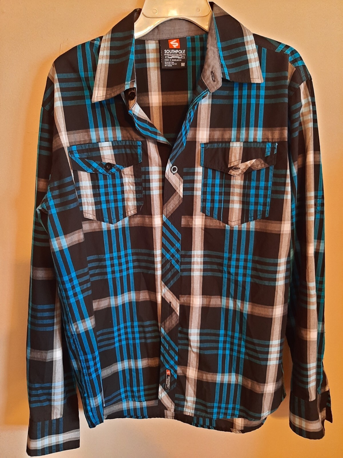 Men’s Southpole – thermal long sleeve Shirt Size Medium – Black/Teal/Gray–NWOT