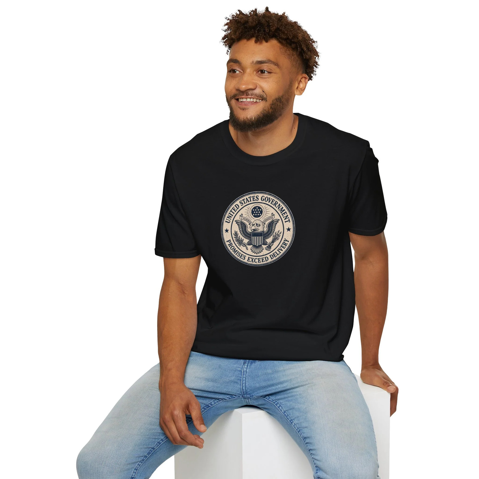 US Government Seal T Shirt Promises Exceed Delivery Funny Unisex Graphic Tee