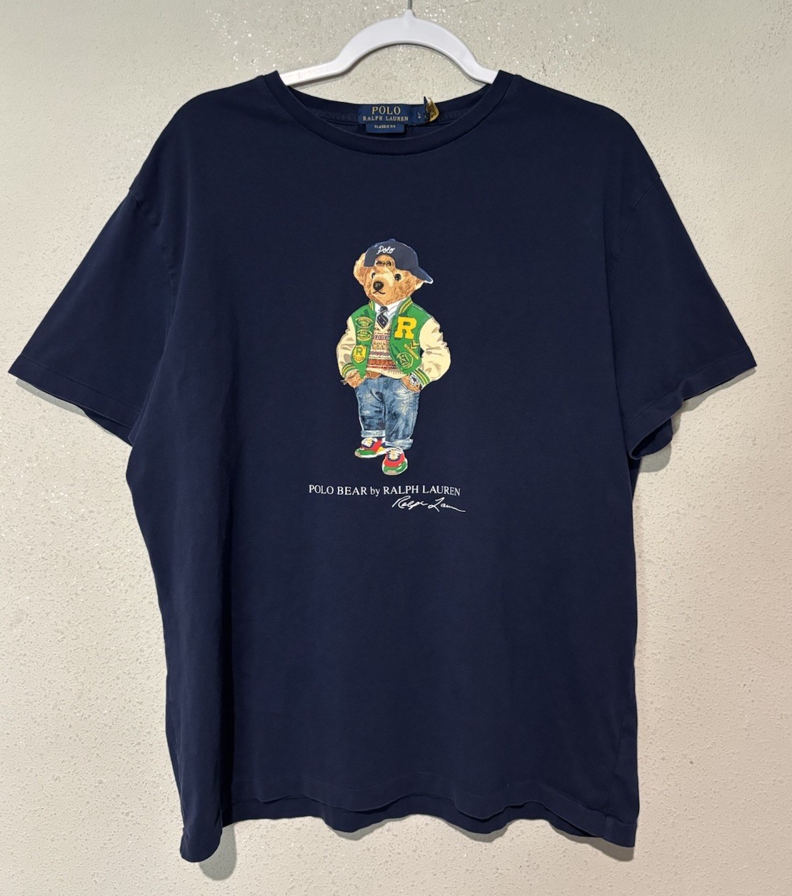 Polo Ralph Lauren Classic Fit Polo Bear Varsity T-Shirt Navy Sz Large H5