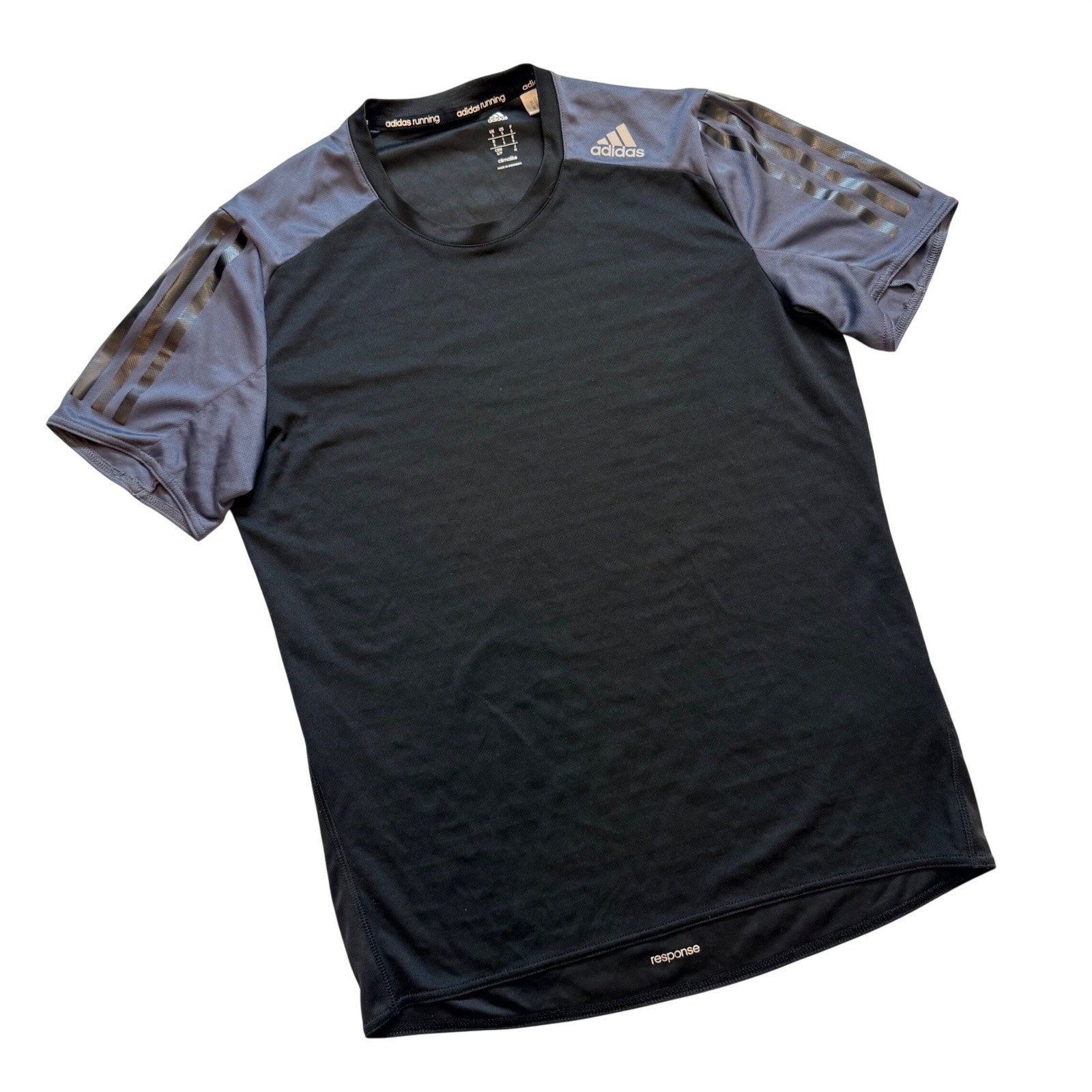 Adidas Response Climalite Running Shirt Mens Small Black Grey Athletic Tee Gym