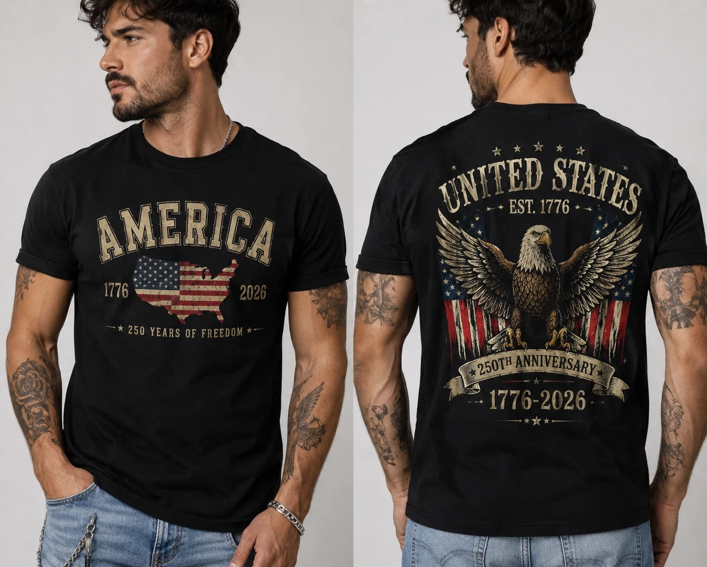 250 Years American Flag Bald Eagle 250th Anniversary 4th of July T-Shirt S-5XL