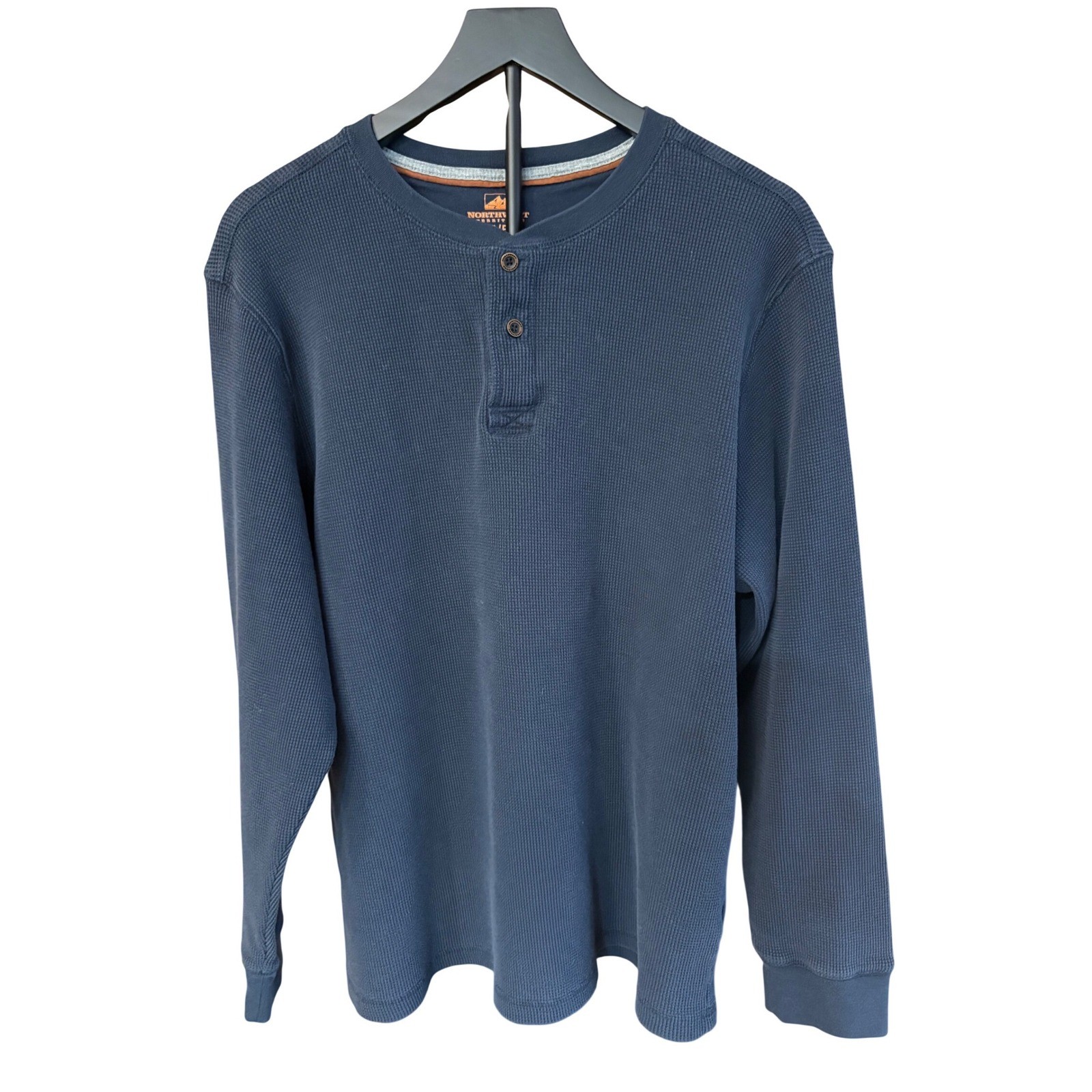 Northwest Territory Mens Long Sleeve Waffle Knit Henley Navy Blue Size X-Large