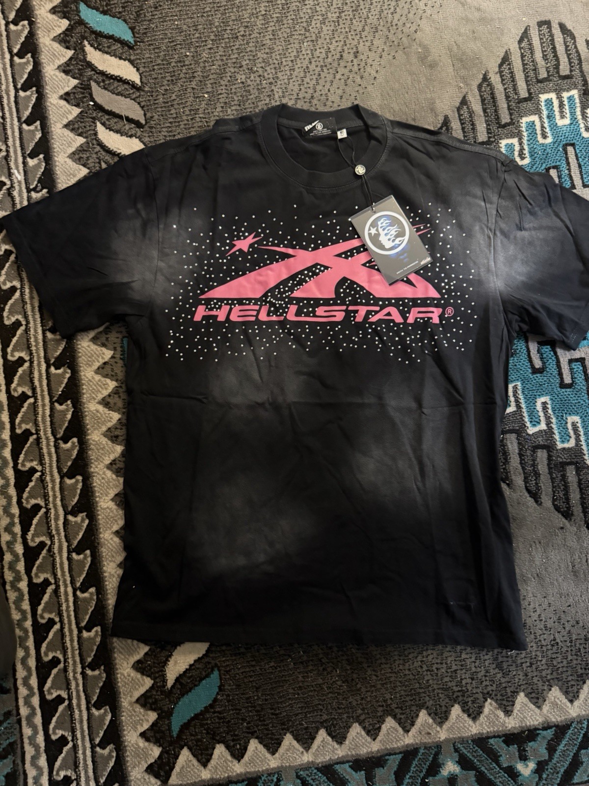 Hellstar Men’s Black Graphic Logo Short Sleeve Tee Size L Double-Sided