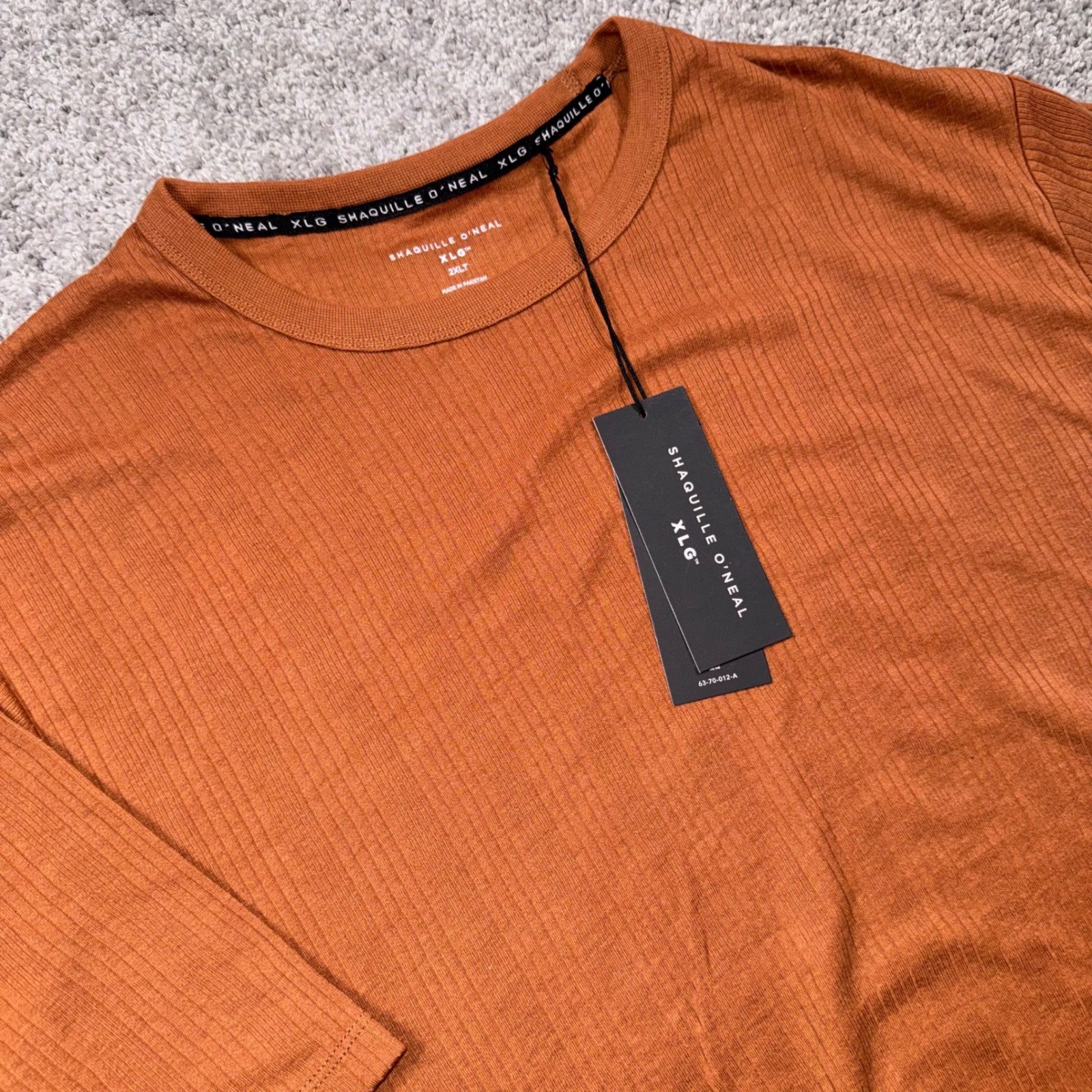 Shaquille O’Neal XLG Ribbed Tee Mens Short Sleeve Orange 2XLT NEW