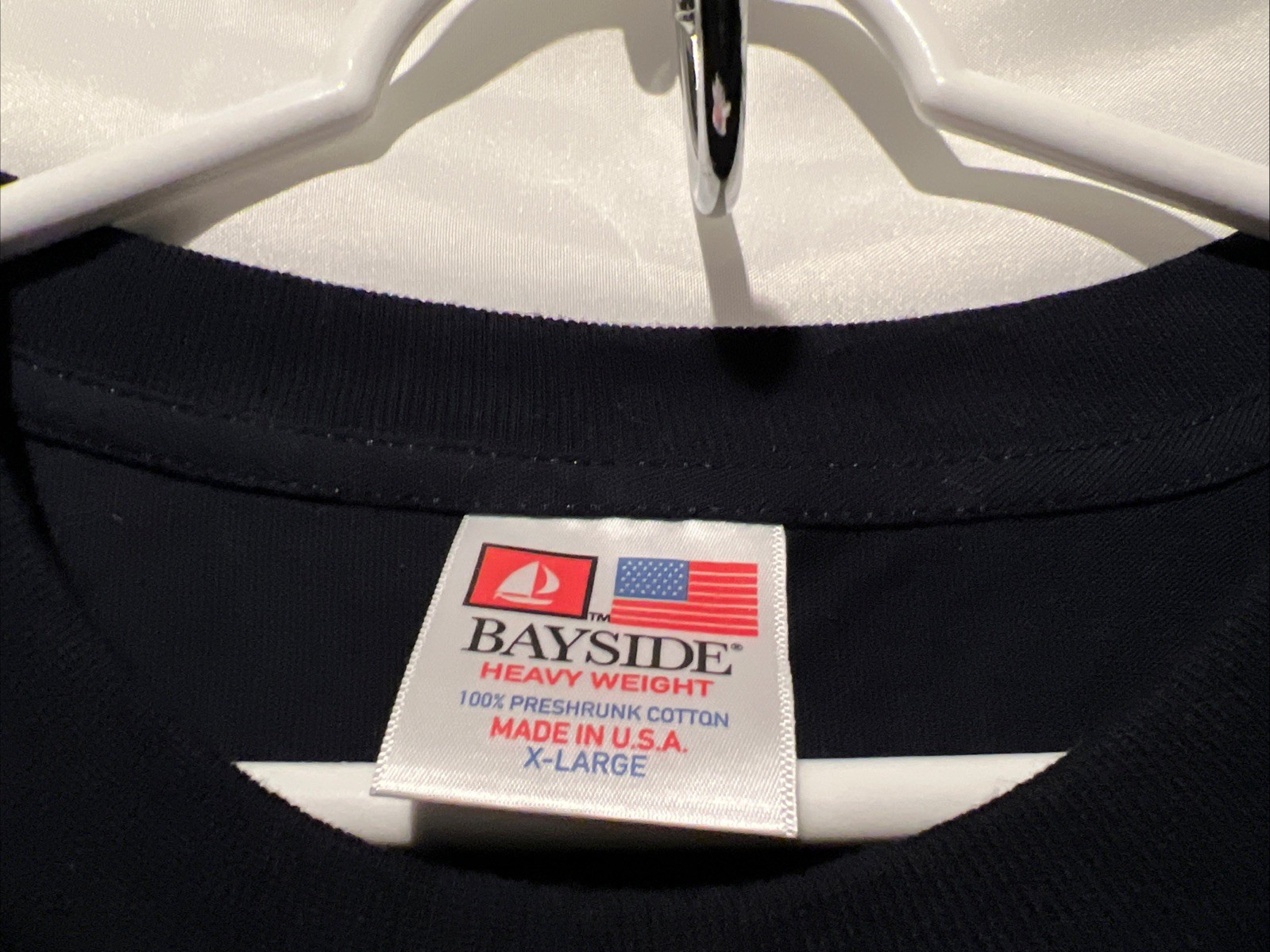 Bayside Mens USA Made 100% Cotton Short Sleeves T-Shirt Navy Blue Heavy Weight