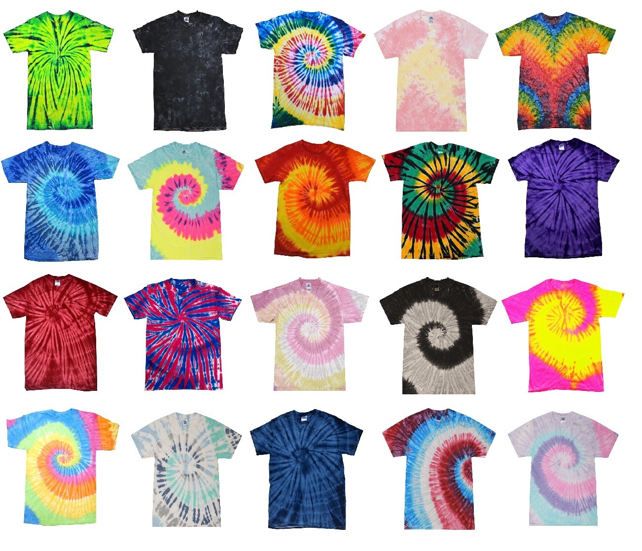 Many Colors Tie Dye T-Shirts Kids & Adult 100% Pre-Shrunk Cotton Colortone