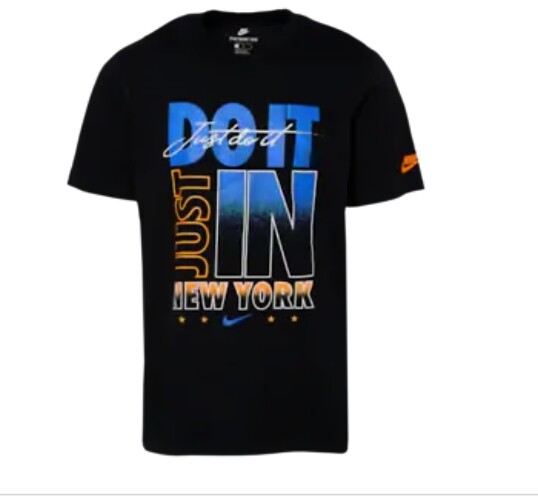 AUTHENTIC NIKE JDI IN CITY NYC STARS FT/BK PRINT BK/BLU/ORNG T-SHIRT CD8464-903