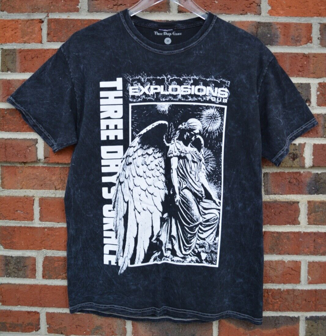 Three Days Grace Men’s Medium Explosions N.A. Tour 2023 T-Shirt Black Tie Dye