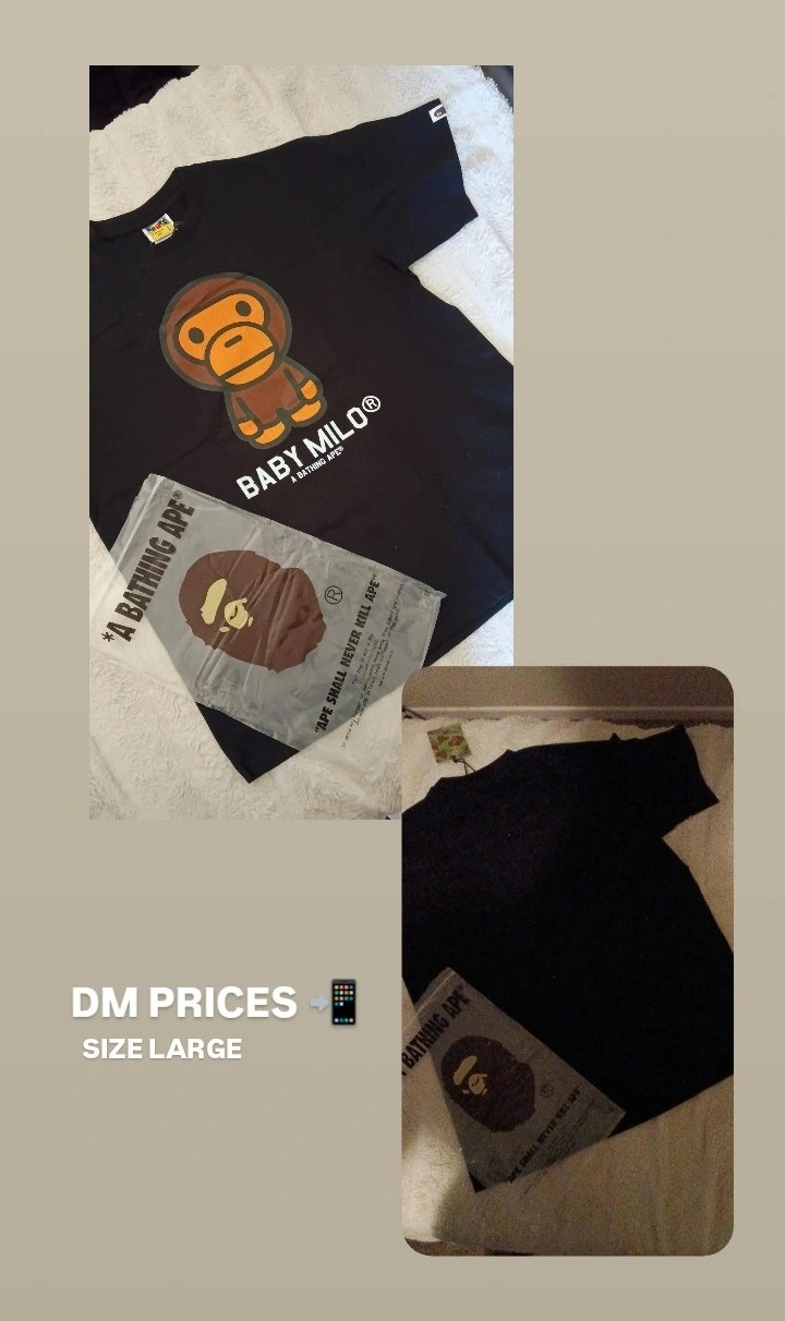 A Bathing Ape BAPE Men’s Black Baby Milo Graphic Logo Crew Neck Tee Size L
