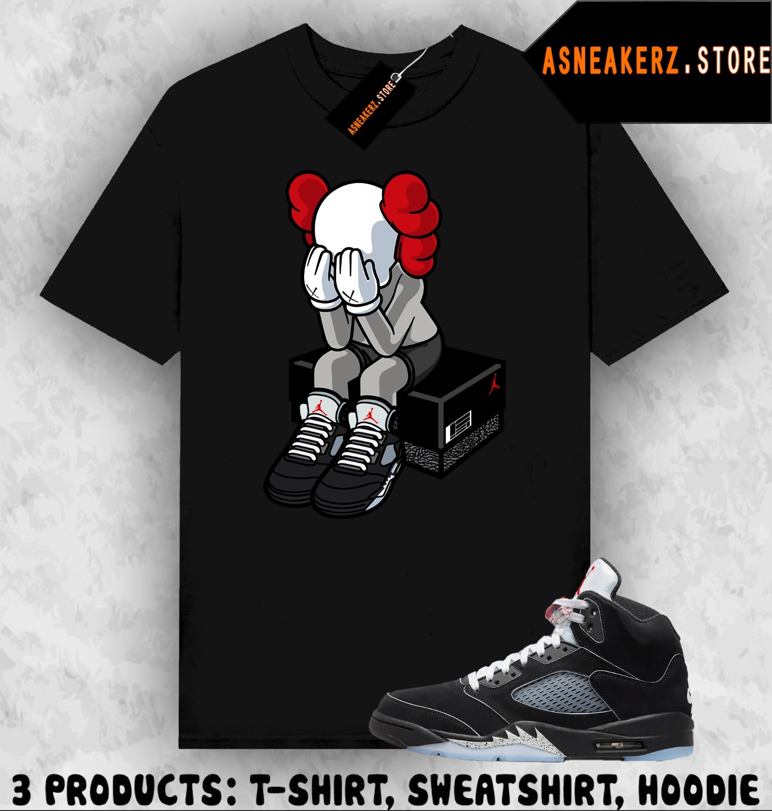 Shirt Matching AJ 5 OG Black Metallic Reimagined Match Sneaker Sneakerhead Kaws
