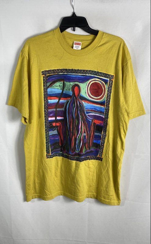 Supreme Men’s Yellow FW17 Josh Smith Reaper Graphic T-Shirt Script Back Sz M