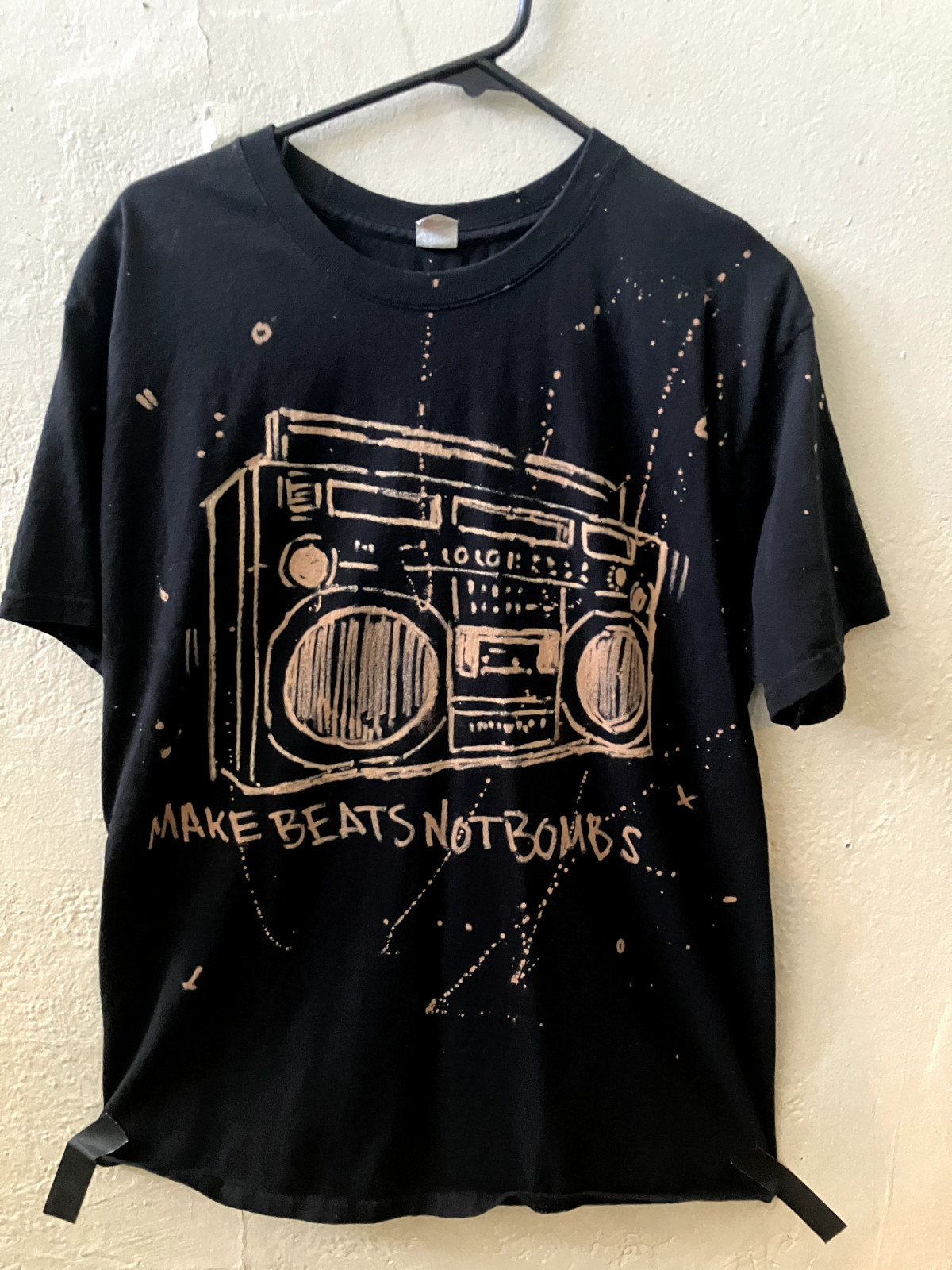 Make Beats Not Bombs, DIY, Boom Box, Bleach, T-shirt, Hip-Hop, Adult Men, Black