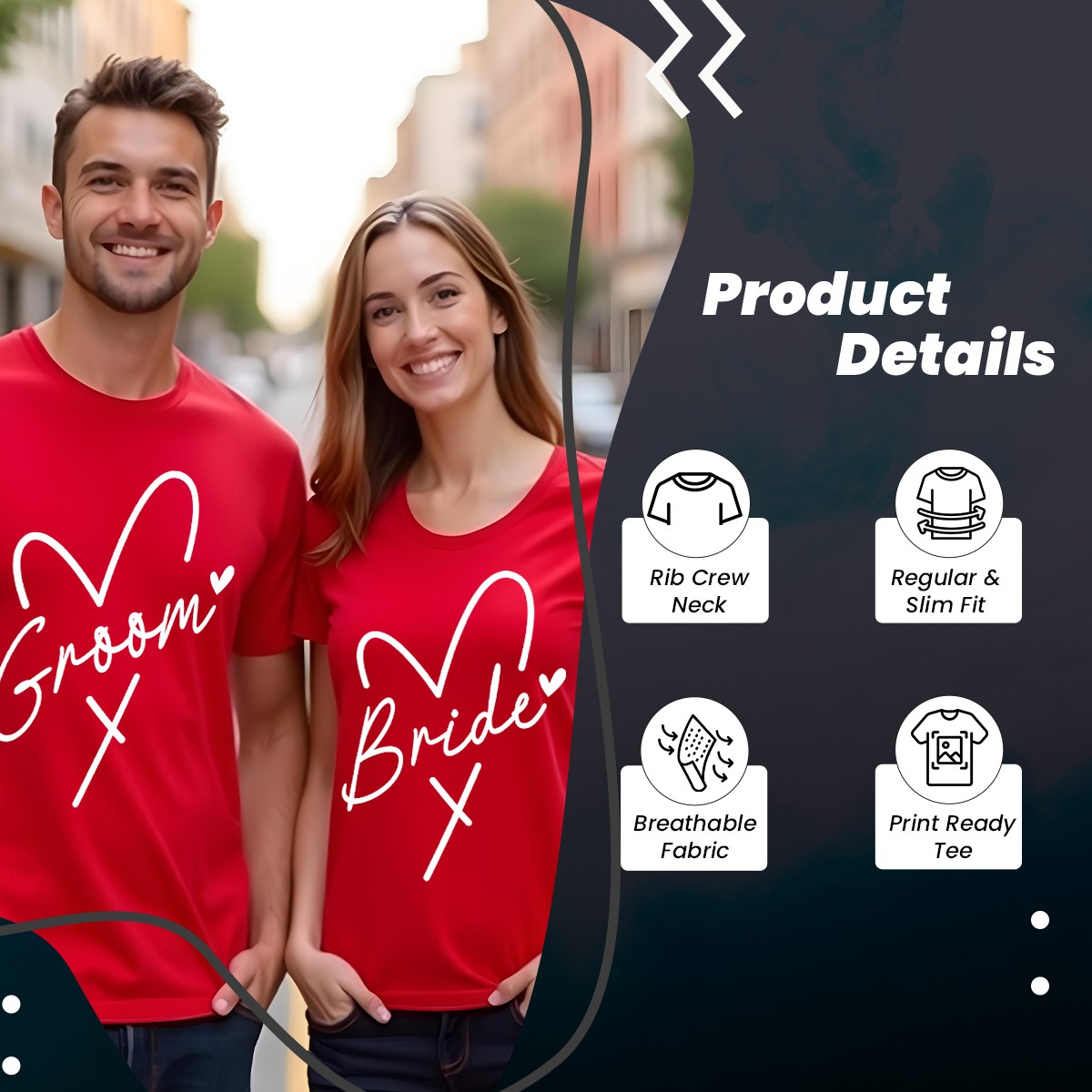Matching Bride & Groom Cotton Tshirts Wedding Anniversary Gift Couple