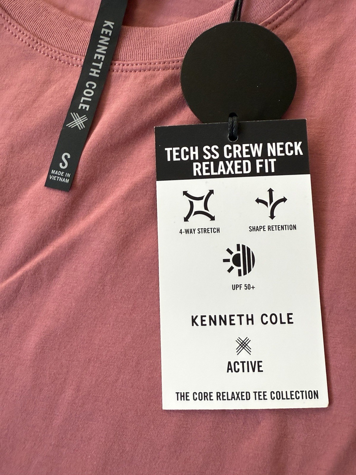 Kenneth Cole Small Tech Crew Neck Knit T-Shirt Brier Rose Super Soft $49