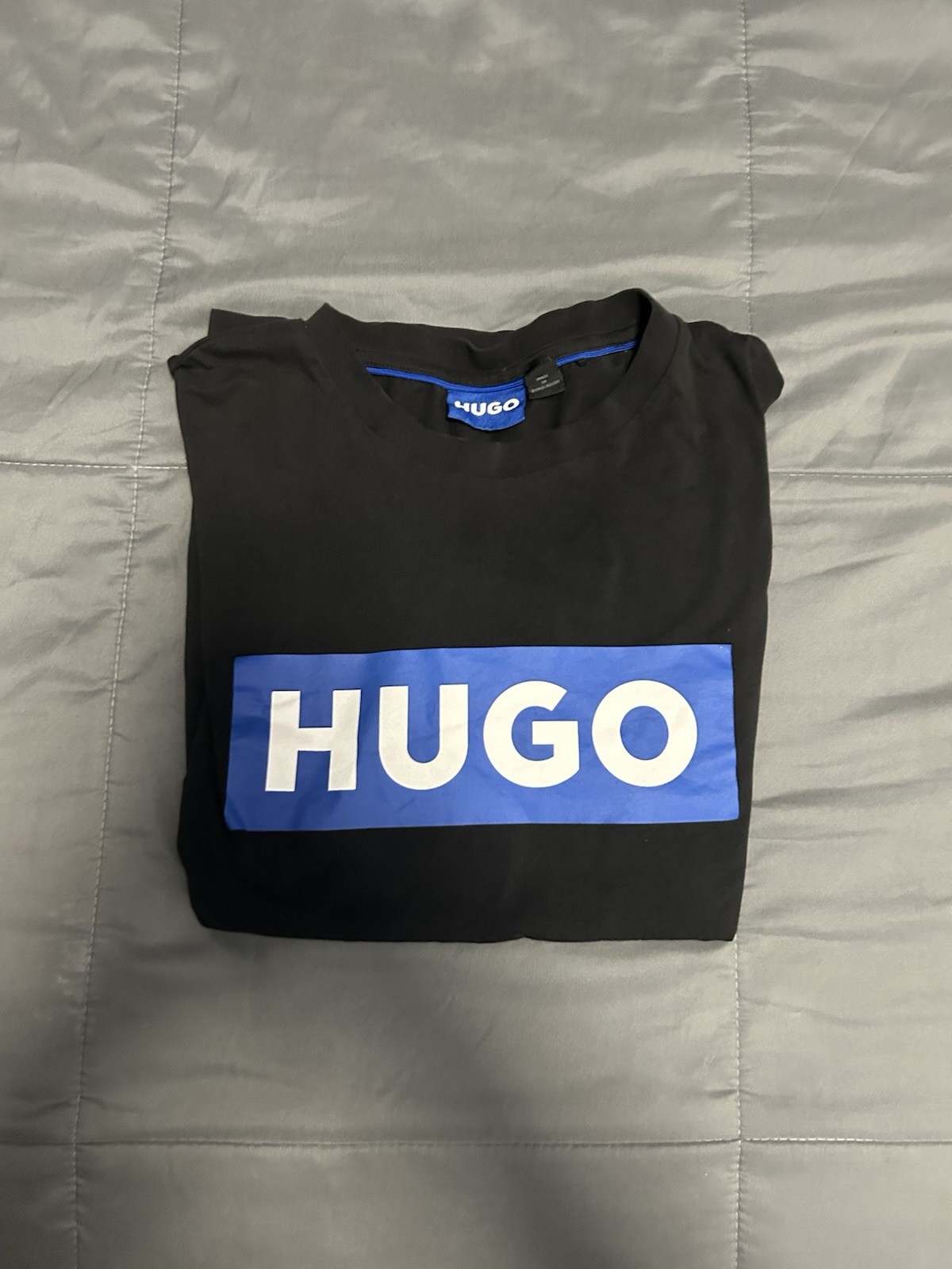 HUGO Men’s Black Blue Logo Graphic Print Crew Neck T-Shirt Size XL