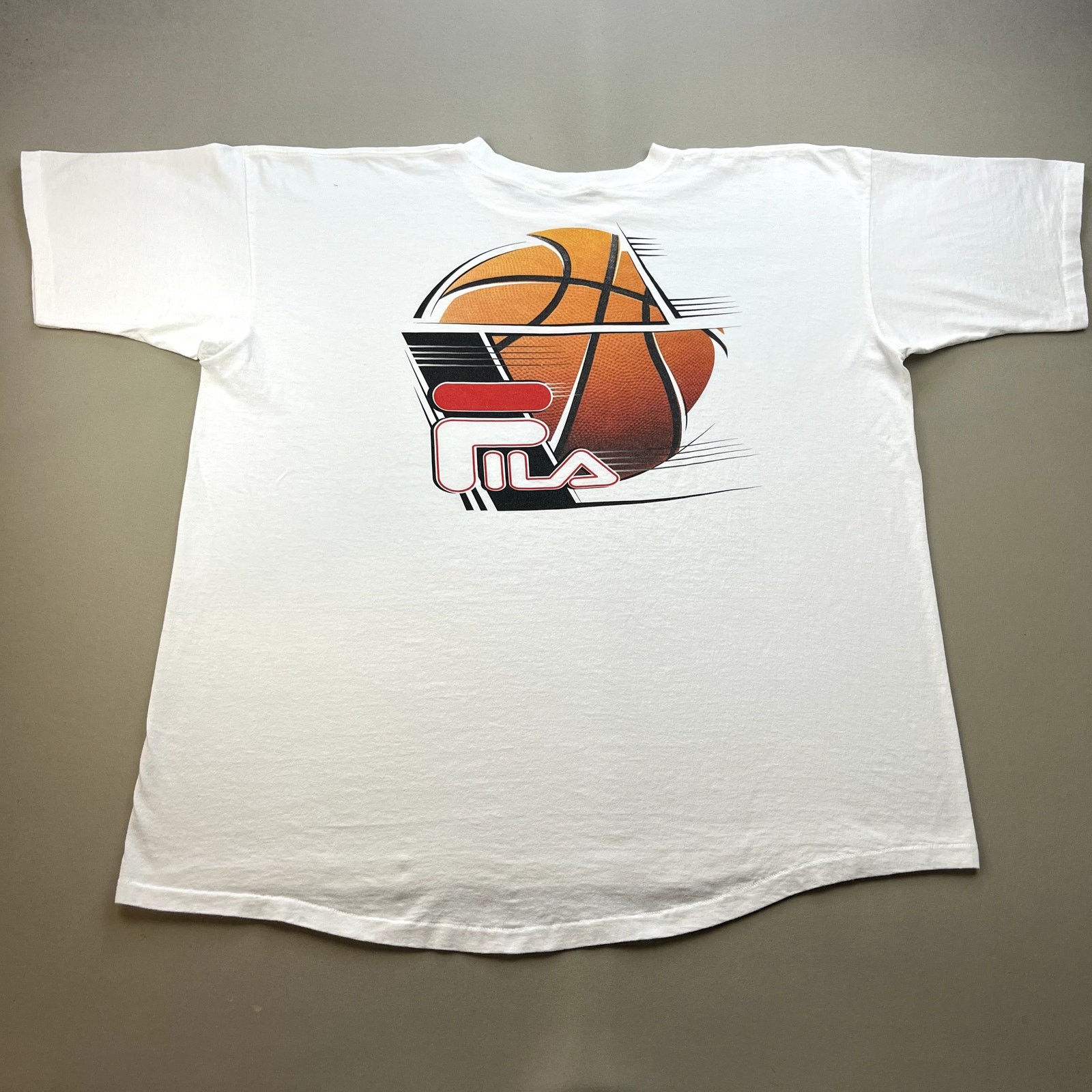Vintage FILA Basketball T-Shirt Adult XXL White Sportswear Sneakers Made USA 90s